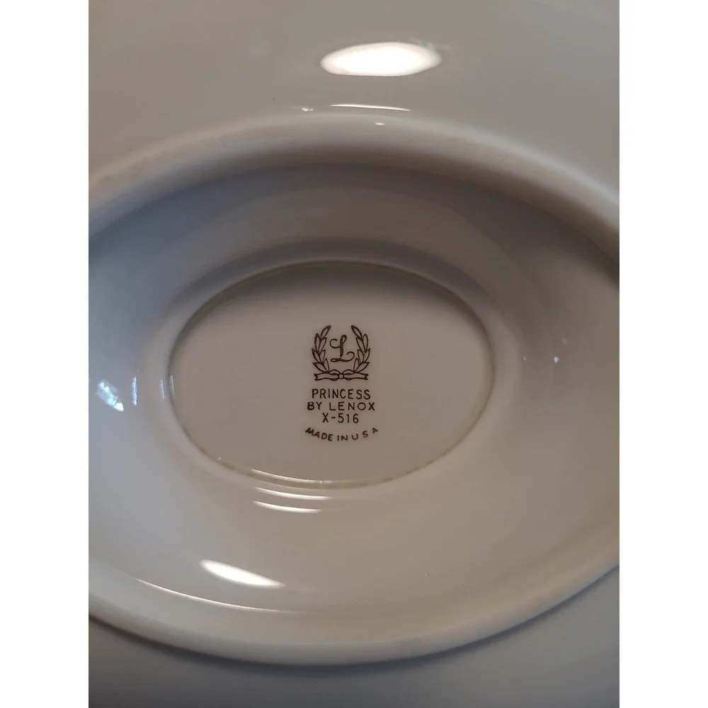 VINTAGE LENOX PRINCESS X516 OVAL GRAVY BOAT W ATTACHED UNDERPLATE Floral Gray